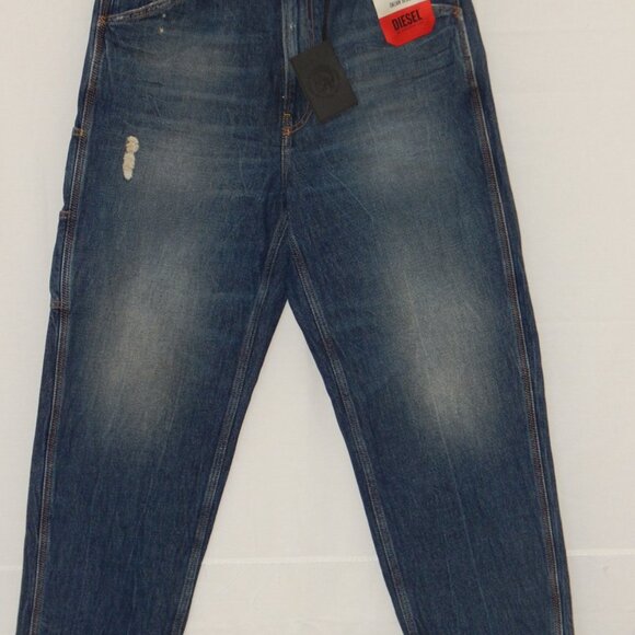 DIESEL D-FRANKY Regular Fit CARROT Men Cropped JEANS Dark Faded Ripped 32x30 NWT - Picture 3 of 12
